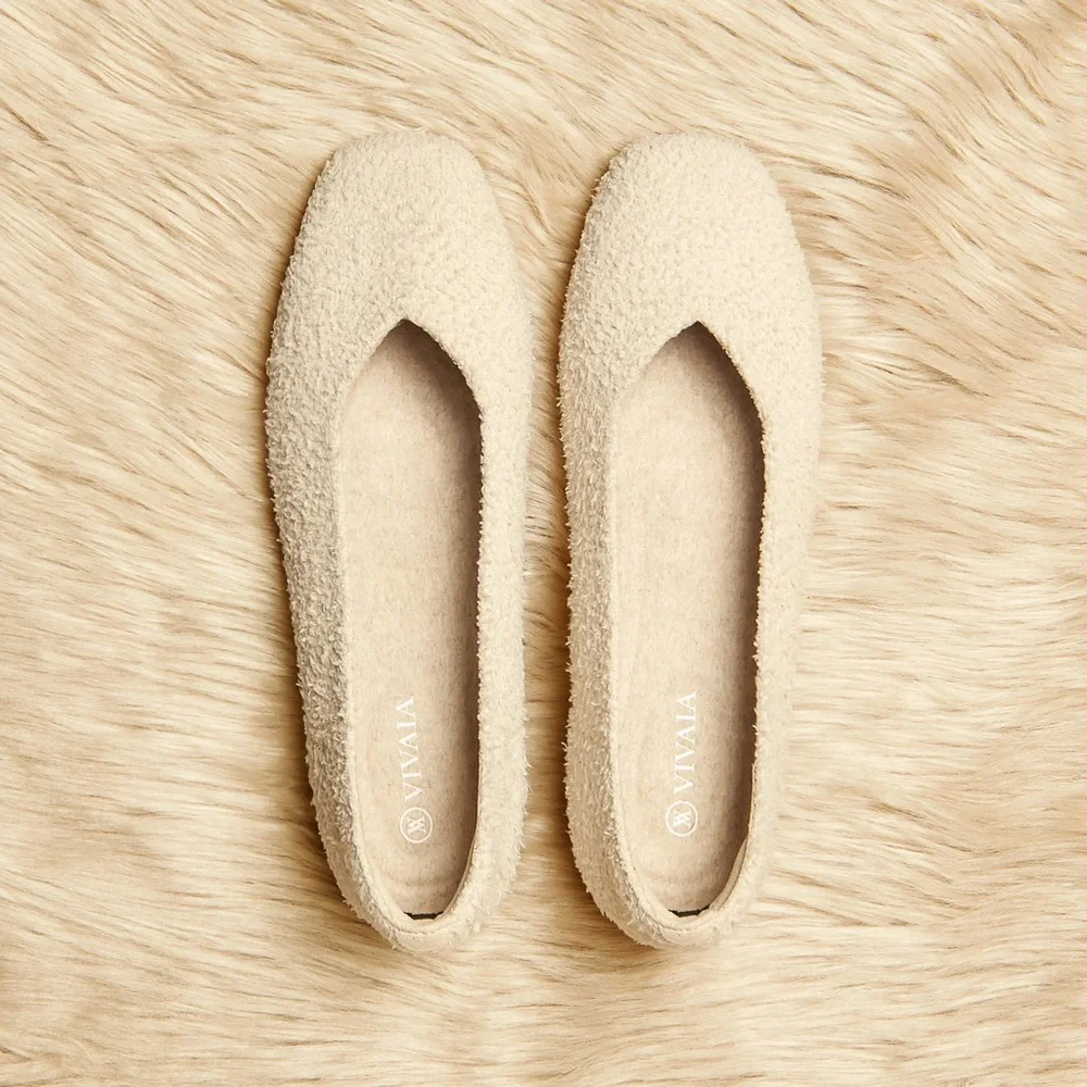 Vivaia Margot Square Toe Ballet Flats Terry Knit Cream | Women’s Size 5